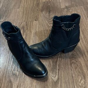 Black Leather Durango Boots with Chain Detail